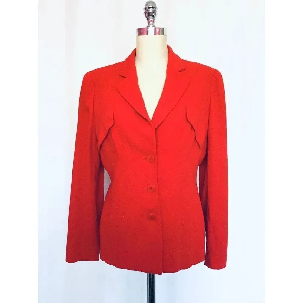 GEORGIO ARMANI Vintage Womens Large Red Wool Crepe Blazer